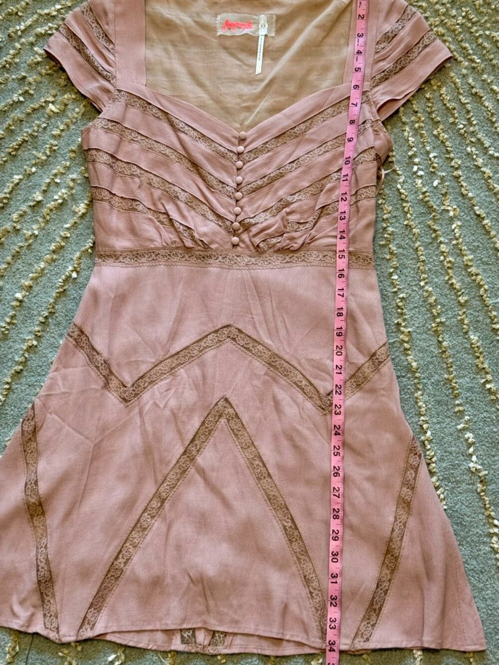 Free People Dusty Pink Elle Lace Shadow Stripe Mini Dress 8 - Picture 6 of 16